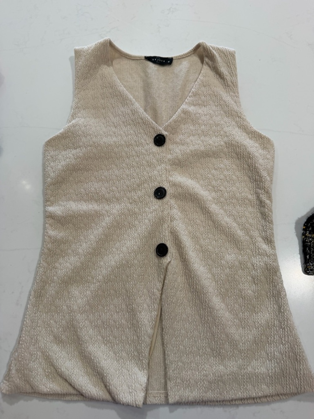 Cream Textured Button-Front Sleeveless Top